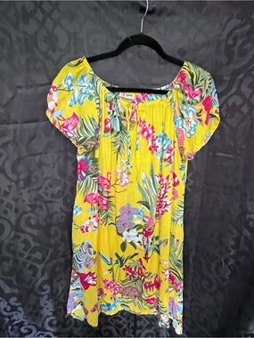 Yellow Floral Midi Dress with Tropical Print